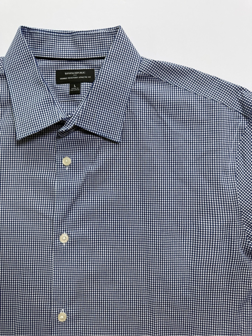 Banana Republic Blue Micro Gingham Athletic Fit Shirt Large